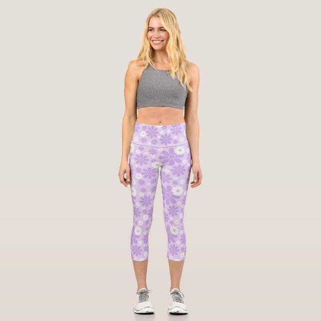 Leggings Capri Flores de Pastel Patrón LAVANDA (Anverso)