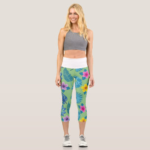 Leggings Capri Flores de patrón Coloridas Piernas Brillantes