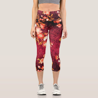 LEGGINGS CAPRI FLORES DE PRIMAVERA BLANCA ROSA, FLORAL ROJA ANTIG