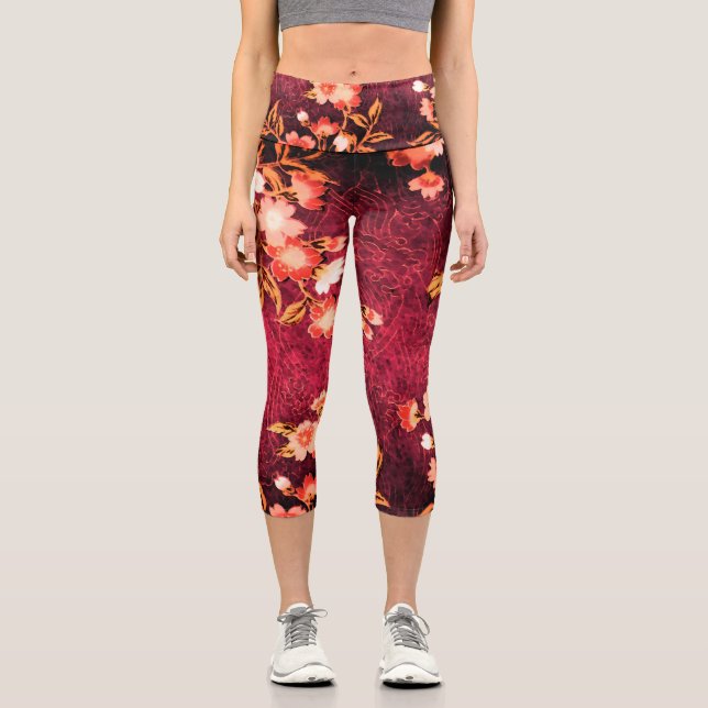 LEGGINGS CAPRI FLORES DE PRIMAVERA BLANCA ROSA, FLORAL ROJA ANTIG (Anverso)