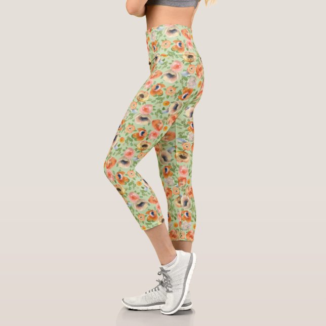 Leggings Capri Flores de primavera naranja (Izquierda)