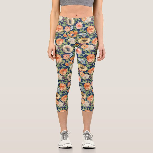 Leggings Capri Flores de primavera naranja (Anverso)