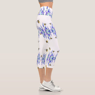Leggings Capri Flores de primavera y abejas que vuelan sobre las