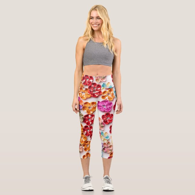 Leggings Capri Flores de tela de coser hechas a mano de primavera (Anverso)