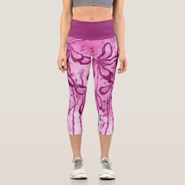Leggings Capri Flores de tinta abstracta rosa