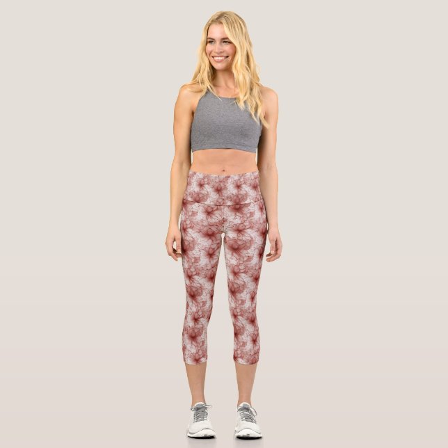 Leggings Capri Flores en velo escarlata (Anverso)