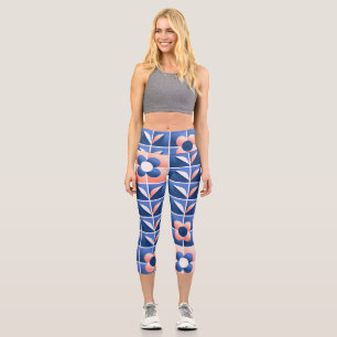 Leggings Capri Flores estilizadas retro: patrón mosaico.