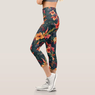 Leggings Capri Flores Hibiscus, Patrón Floral Tropical