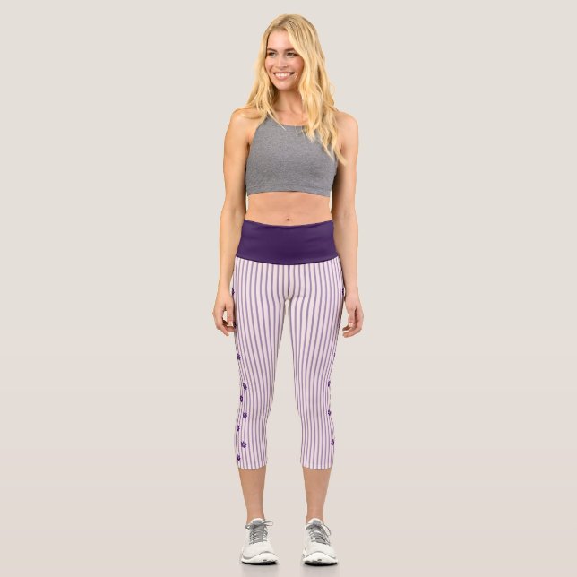 Leggings Capri Flores índigo de estilo, Rubor, rayas violetas (Anverso)
