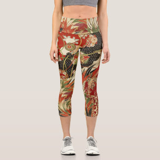 Leggings Capri FLORES JAPONESES ANTIGUOS FLORES ROJOS Y verdes