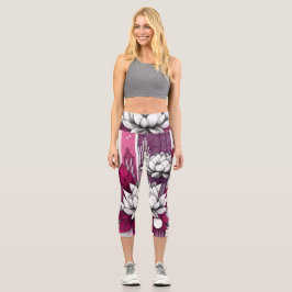 Leggings Capri Flores magenta Lotus en una moderna leyenda