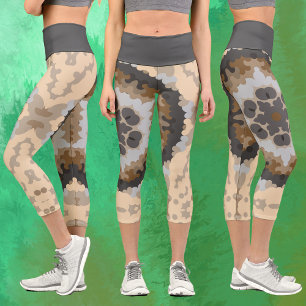 Leggings Capri Flores marrones y Tan retro Mandala