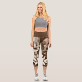 Leggings Capri Flores Modernas De Lotus En Sepia