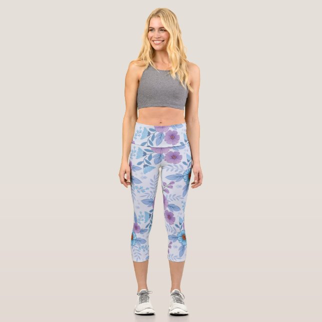 Leggings Capri Flores moradas y azules (Anverso)