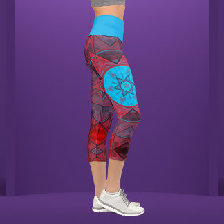 Leggings Capri Flores Mosaic Kaleidoscope Flores Piernas Rojas y