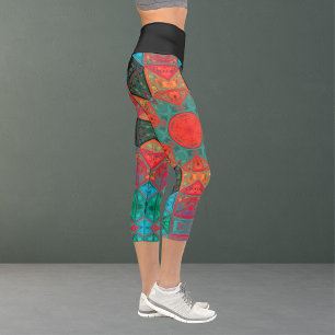 Leggings Capri Flores Mosaic Kaleidoscope Rosa y Leggencias Verde