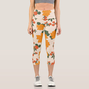 Leggings Capri Flores naranjas, Patrón Floral, Patrón De Flores
