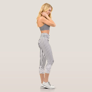 Leggings Capri Flores negras y blancas con rayas