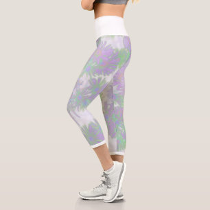Leggings Capri Flores púrpuras pálidas pasteles rosadas