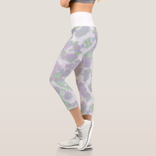 Leggings Capri Flores púrpuras pálidas pasteles rosadas