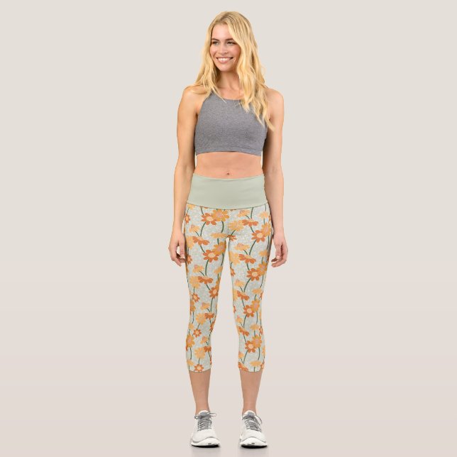 Leggings Capri Flores retro de los años 70 apagadas (Anverso)