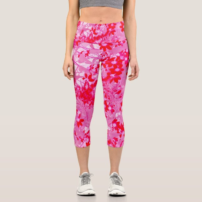 Leggings Capri Flores Rojas Bonitas (Anverso)