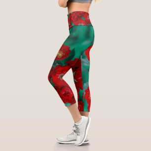 Leggings Capri Flores rojas florales