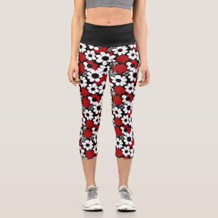 Leggings Capri Flores rojas, negras y blancas caprichosas