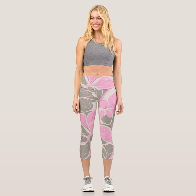 Leggings Capri Flores rosadas abstractas (Anverso)