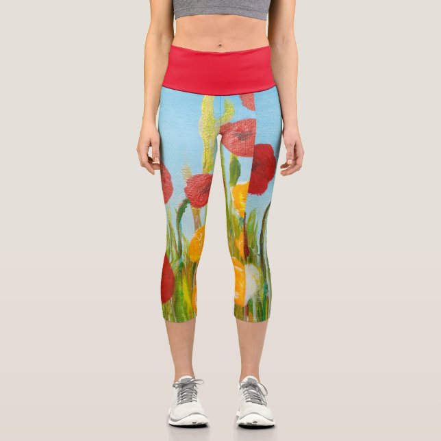 Leggings Capri Flores silvestres adormidera y margaritas (Anverso)