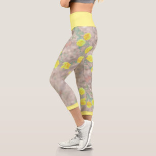 Leggings Capri Flores Silvestres Amarillo Pálido Estilizadas Legg