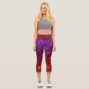 Leggings Capri Flores silvestres radiantes: Naranja brillante y m
