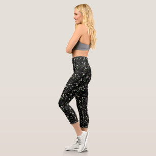 Leggings Capri Flores silvestres y mariposas en negro