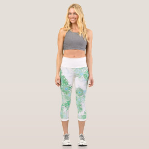 Leggings Capri Flores turquesas pálidas pálidas y suaves