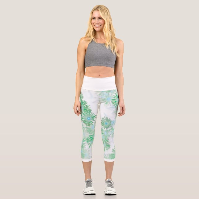 Leggings Capri Flores turquesas pálidas pálidas y suaves (Anverso)