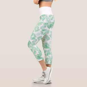 Leggings Capri Flores turquesas pálidas pálidas y suaves
