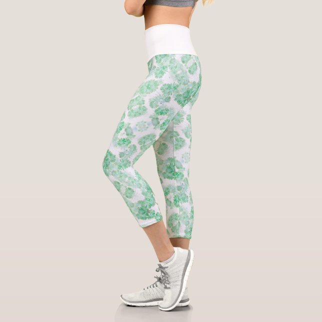 Leggings Capri Flores turquesas pálidas pálidas y suaves (Izquierda)