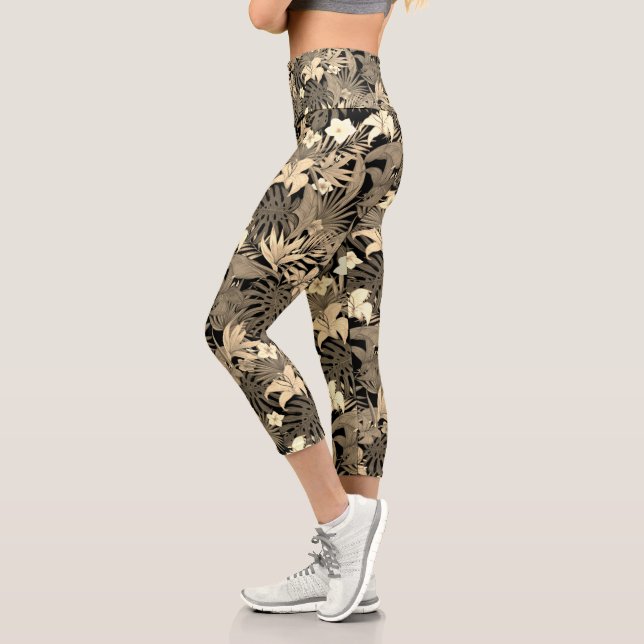 Leggings Capri Flores y hojas de palma en tonos beige (Izquierda)