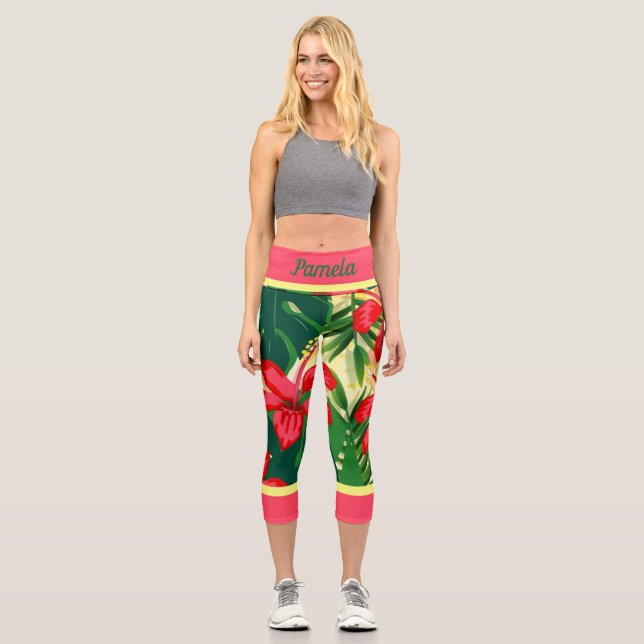Leggings Capri Flores y hojas tropicales (Anverso)