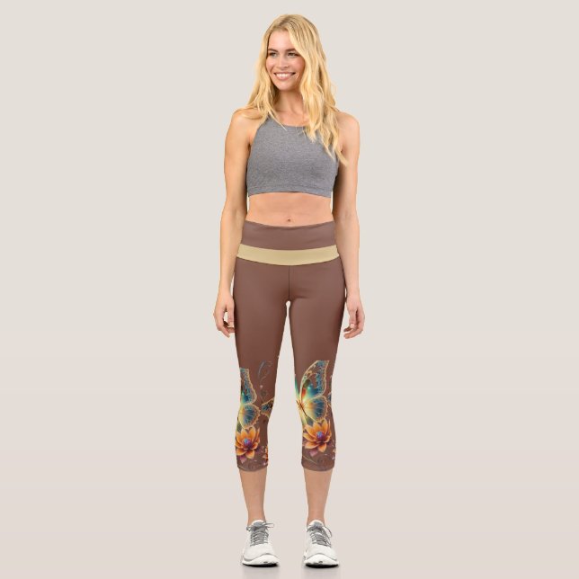 Leggings Capri Flores y mariposas Capris de alto deseo (Anverso)