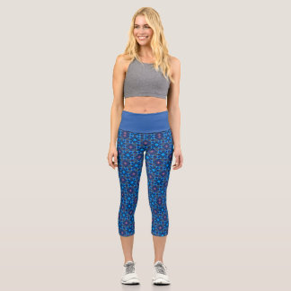 Leggings Capri Floritura de línea barroca azul