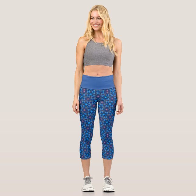 Leggings Capri Floritura de línea barroca azul (Anverso)