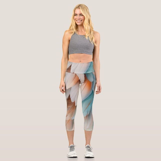 Leggings Capri Flujo de plumas abstractas – Elegancia suave (Anverso)