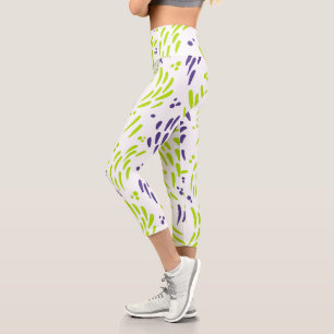 Leggings Capri Flujo en verde limón y púrpura