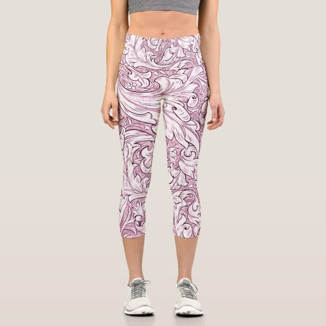 Leggings Capri Foliage ornato rosado barroco Rosa (Anverso)
