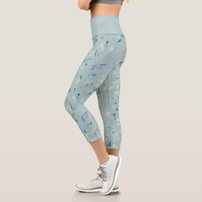 Leggings Capri follaje azul de invierno elegante (Izquierda)