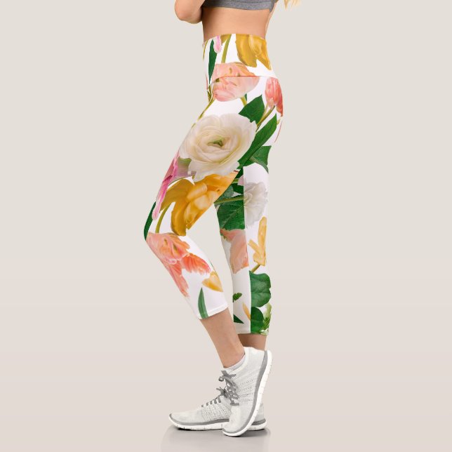 Leggings Capri Fondo 3D multifloral Rosa blanco femenino (Izquierda)