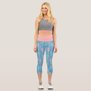 Leggings Capri Fondo azul de flecha blanca rosada Boho