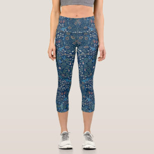 Leggings Capri Fondo azul Morris Vintage Patrón Blackthorn