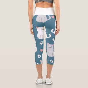 Leggings Capri Fondo con Patrón de Gatos Adorables